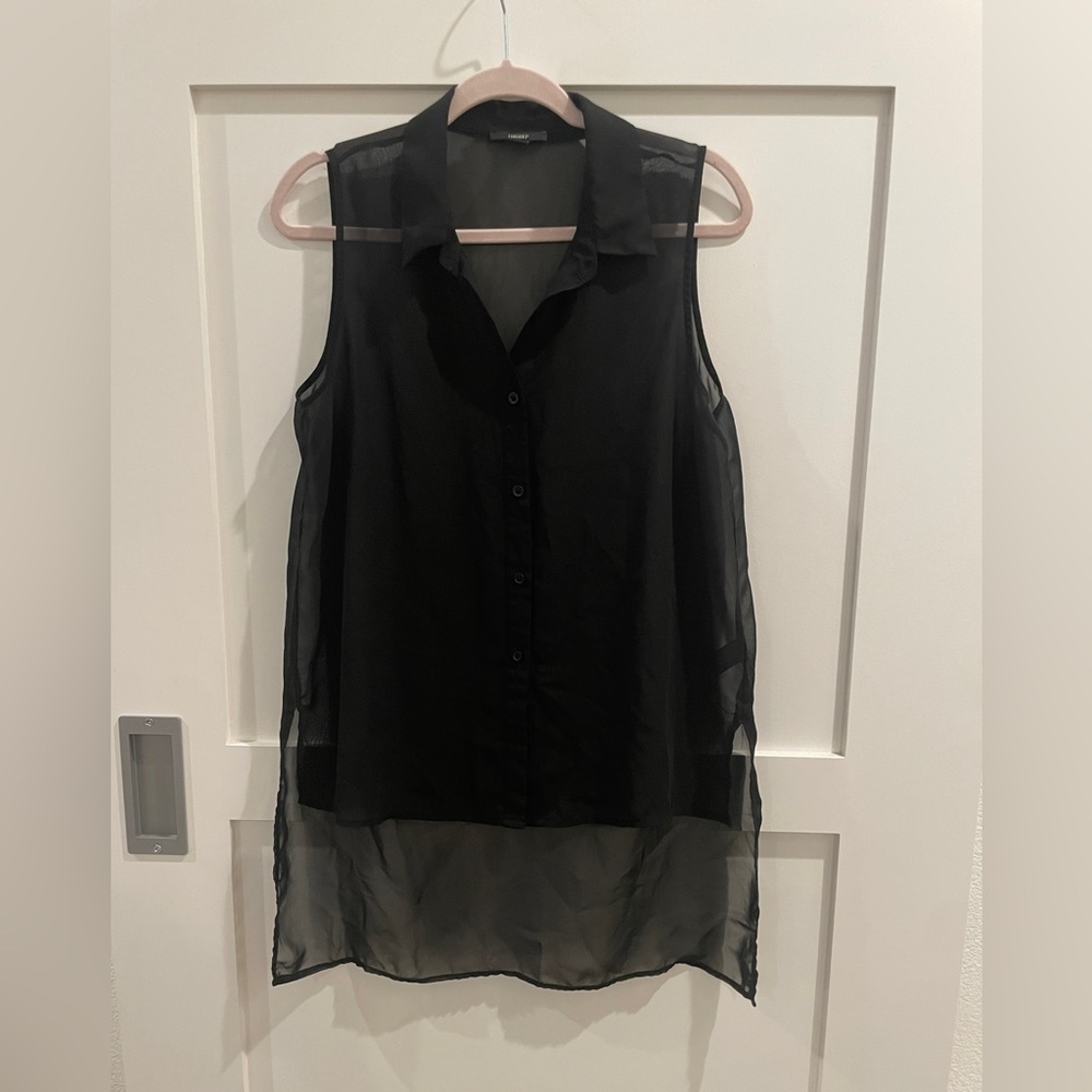 Forever 21 Womens Sheer Black Blouse Sleeveless L